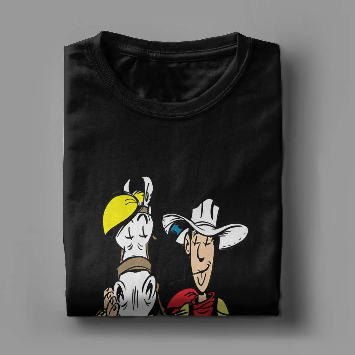 Lucky Luke T Shirt Men\'s 100% Cotton Casual T-Shirt Round Collar Cartoon Tees Short Sleeve Tops Adult