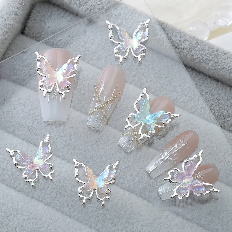 5PCS Colorful Butterfly Alloy Nail Accessories Double-Layer 3D Hollow Butterfly Nail Drill Decoration Pendant DIY Accessories