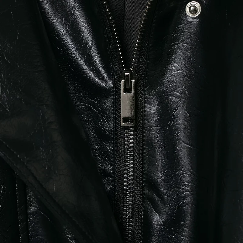 Willshela سترات نسائية عصرية من البولي يوريثان باللون الأسود بسحاب أمامي وياقة عالية وأكمام طويلة معاطف نسائية أنيقة