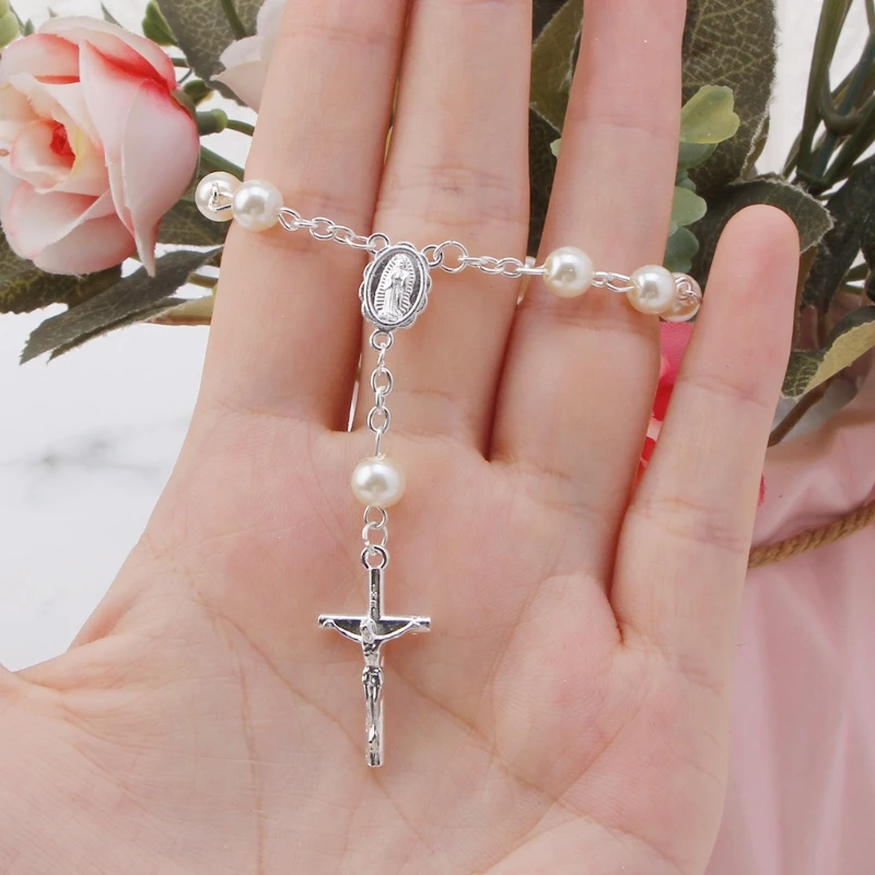 Baptism Mini Rosary Ivory Color Faux Pearls for Cross Bracelet Great for Christe