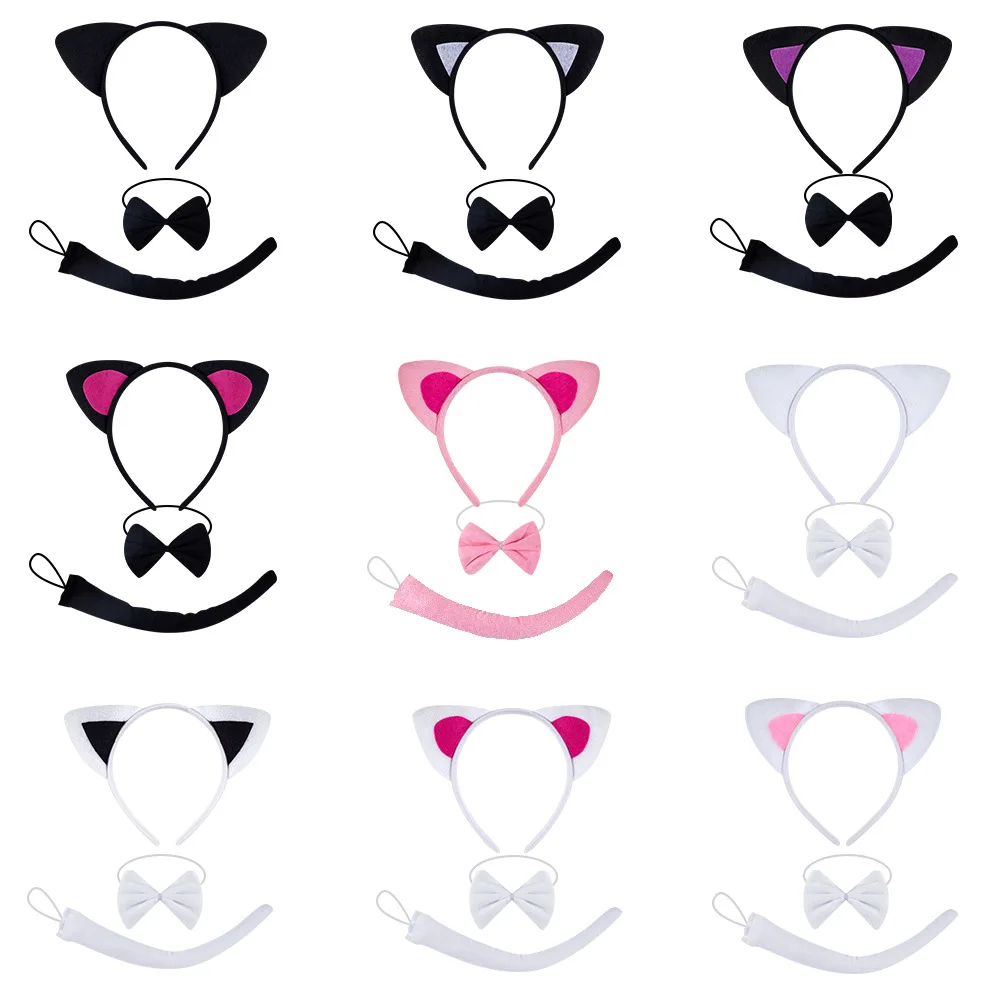 

10 шт., костюм с кошачьими ушками и бантом для девочек и мальчиков, черный костюм на Хэллоуин, комплект аксессуаров для косплея