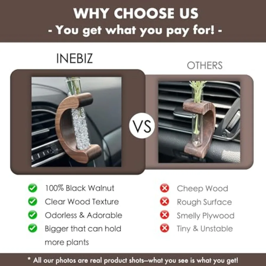 محطة تكاثر النباتات الصغيرة لأنبوب اختبار فتحة التهوية للسيارة مزهرية على شكل زهرة مع حامل خشبي عتيق ملحقات سيارة جرلي للنساء #2