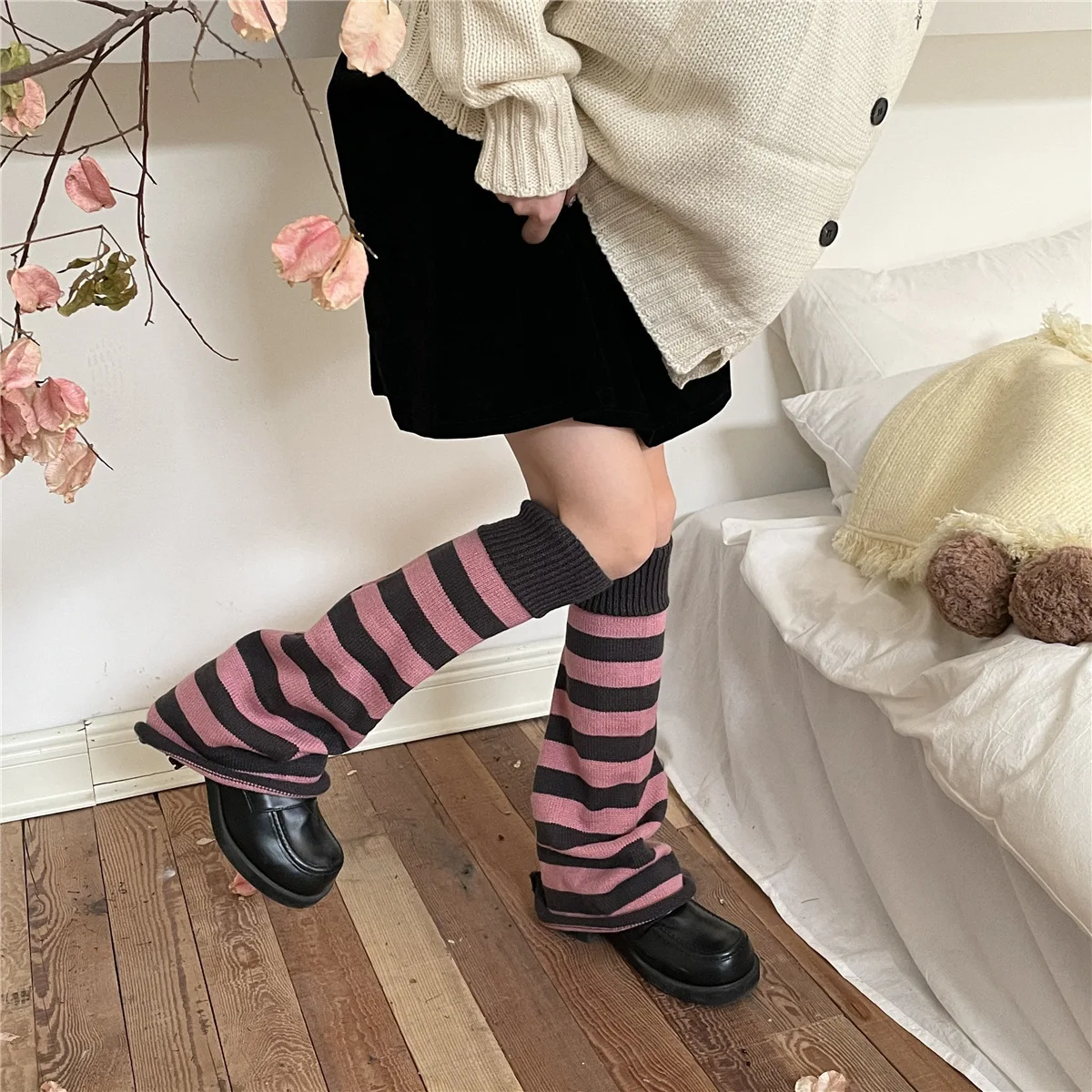 Wide Leg Socks, Millennium Culture Knitted Pile Socks, JK Wide Leg Striped Autumn and Winter Wide Leg Calf Socks, Y2K Leg Covers