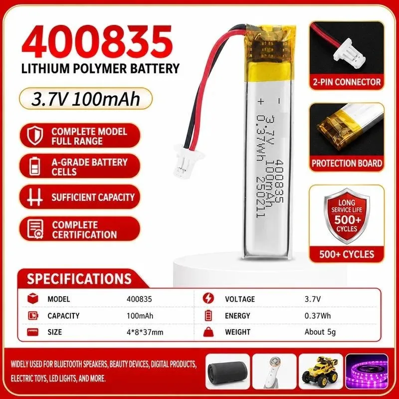 3pcs for400835 Lithium Battery 100mAh 3.7V Built-in Rechargeable Cell for Point Reading Pen Laser Pointer Glasses Smart Bracelet