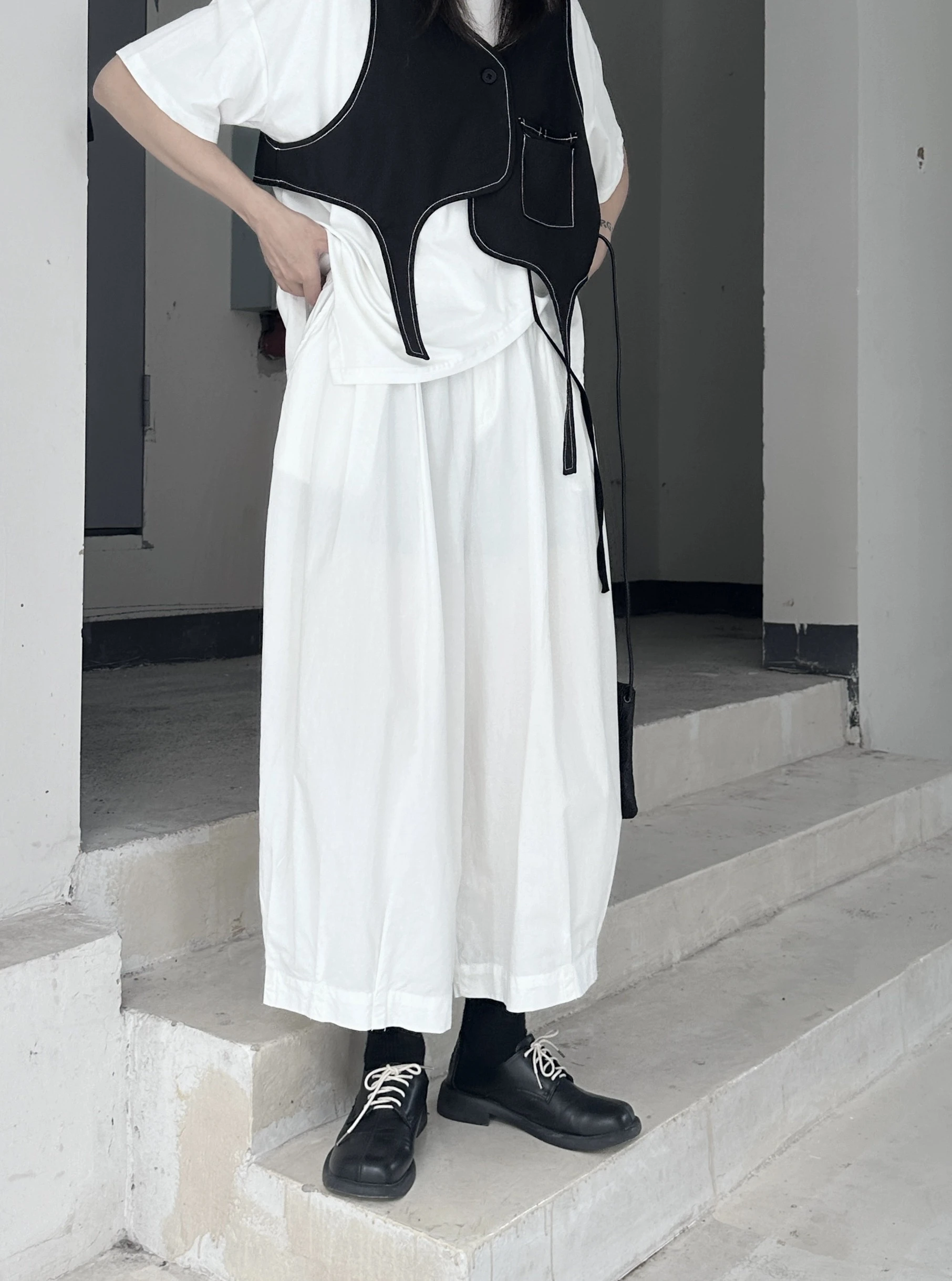 High Waist Wide Leg Pants Loose Fit Lightweight White Summer Casual Trousers Conceal Flattering Nine Points Loose Overlap