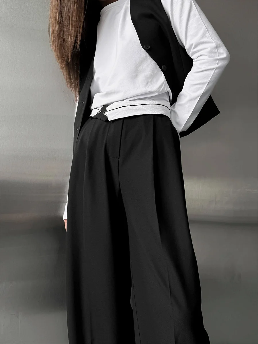 Bornladies Damen Weite Hose Frühling Sommer Neue Einfarbige Modische Hochgeschnittene Hose Büro-Damen Schicke Lose Anzughose – Detail 4