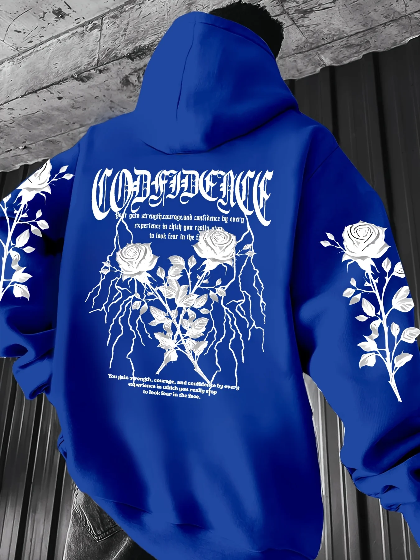 2025 New Fashionable Men's Autumn Gothic Letter Rose Print Micro Elastic Comfortable Hoodie Outdoor Street Clothing