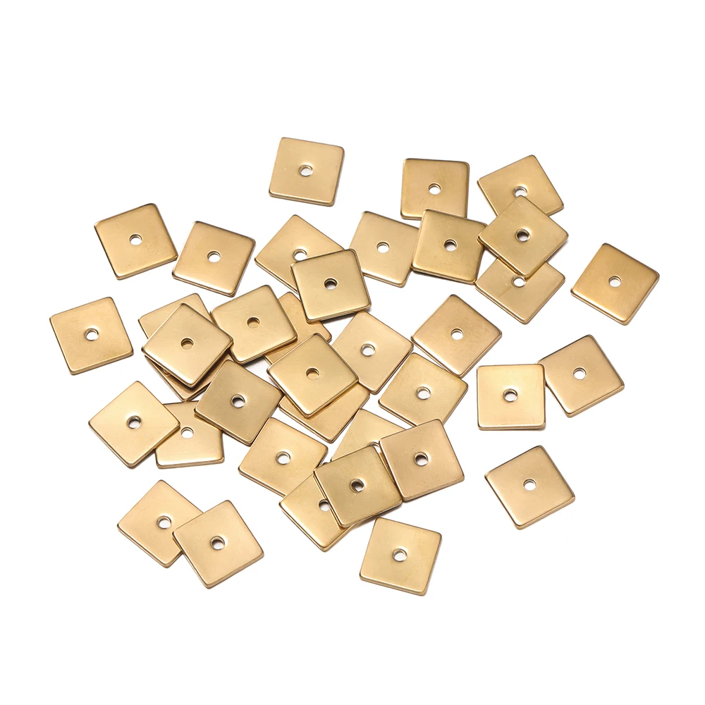 50pcs Stainless Steel Gold Steel Square Flat Spacer Bead Jewelry Accessories for Earrings Necklace DIY Jewelry Making Supplies