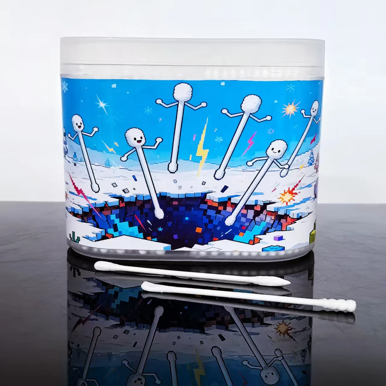 600개 모자이크 스타일 창의적인 양면 면봉, 얇은 종이 스틱 일상 청소용 면봉, 일회용 귀 면봉