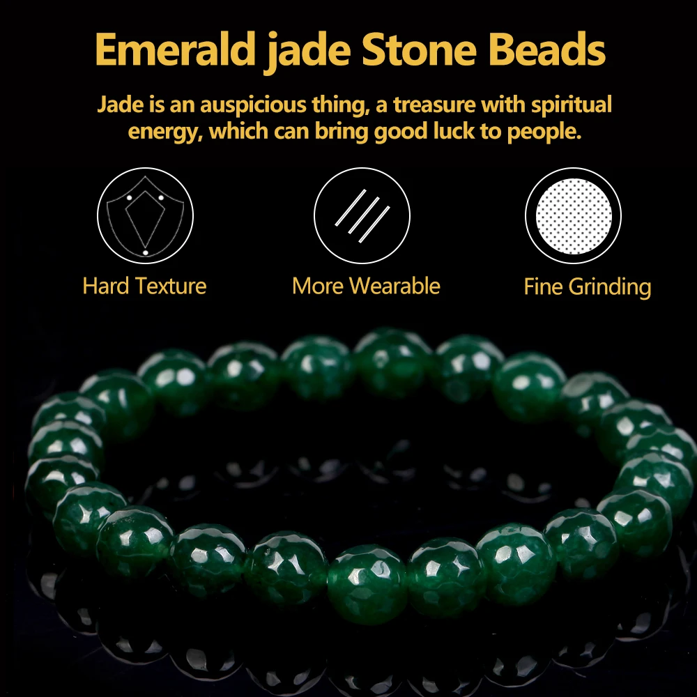 Natural Stone Bracelet Green Faceted Emerald Jades Beads Jewelry Gift For Men Magnetic Health Protection Women Elastic Thread