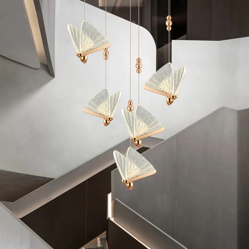 Modern Butterfly Shape Chandelier Lighting For Living Room Long Staircase Bedroom Bedside Indoor Led Lamps Fixtures