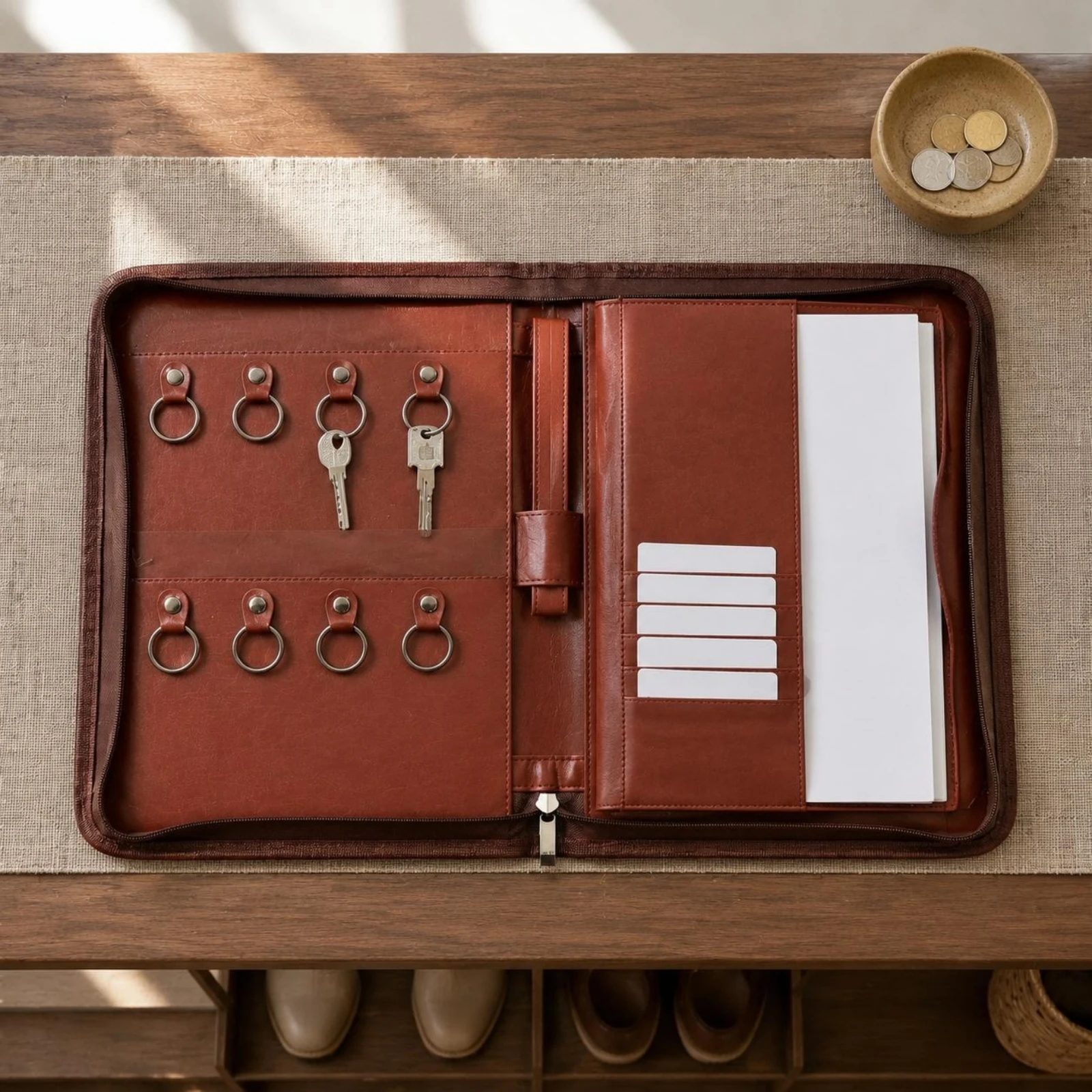 Zippered Document Folder Rounded Corners Hard-Sided Document Organizer Zippered File Case Leather-Like Finish Business Storage