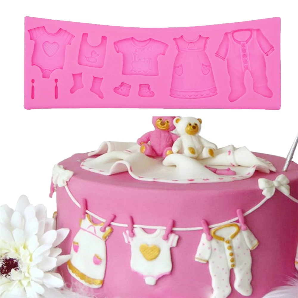 Pop 3D Baby Clothes Shower DIY Silicone Mold Fondant Kitchen Cake Decorating Mould for Chocolate Sugarcraft Baking Tools M238