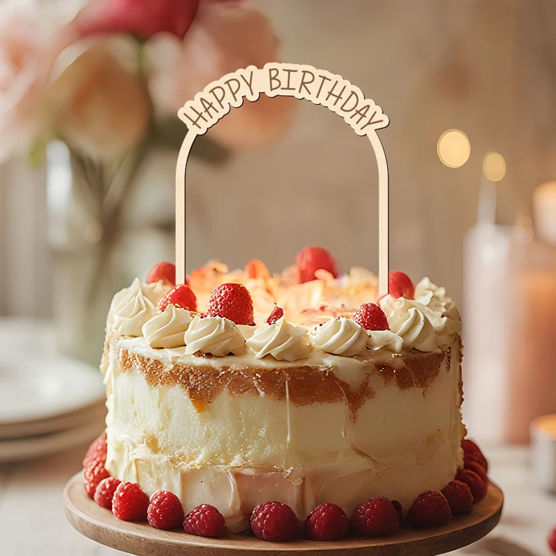 YOMDID Happy Birthday Holz-Kuchenbogen-Topper Universelle Geburtstagsflagge Kuchendekoration Happy Birthday Kuchen-Topper