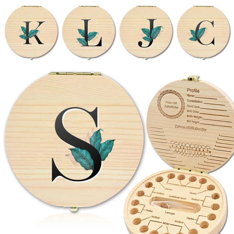 

Tooth Box Wooden Storage Children Lost Teeth Saver Box For Admissible 20 Corresponding Tooth Case Durable Leaf Letter Pattern