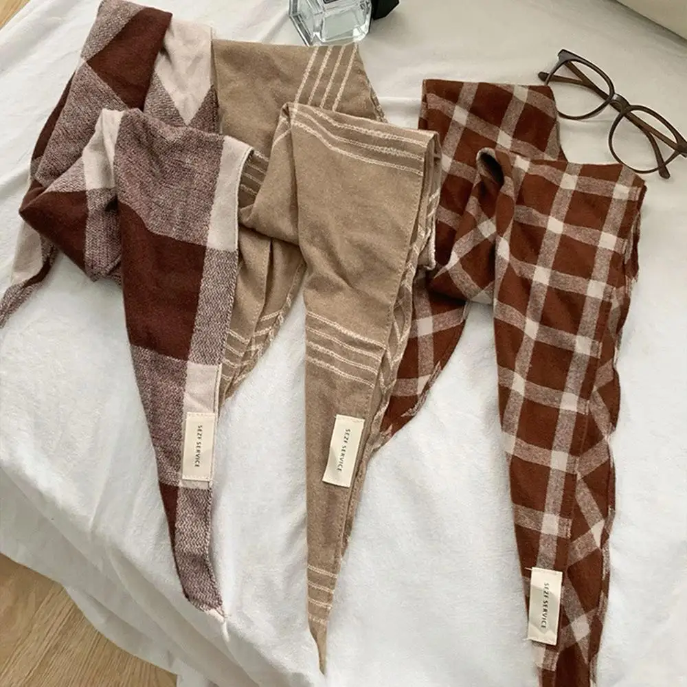 جديد الخريف الشتاء الدافئة المرأة وشاح من الصوف شال لينة محبوك مخطط منقوشة مثلث الأوشحة موضة باندانا سيدة الصوف منديل #5