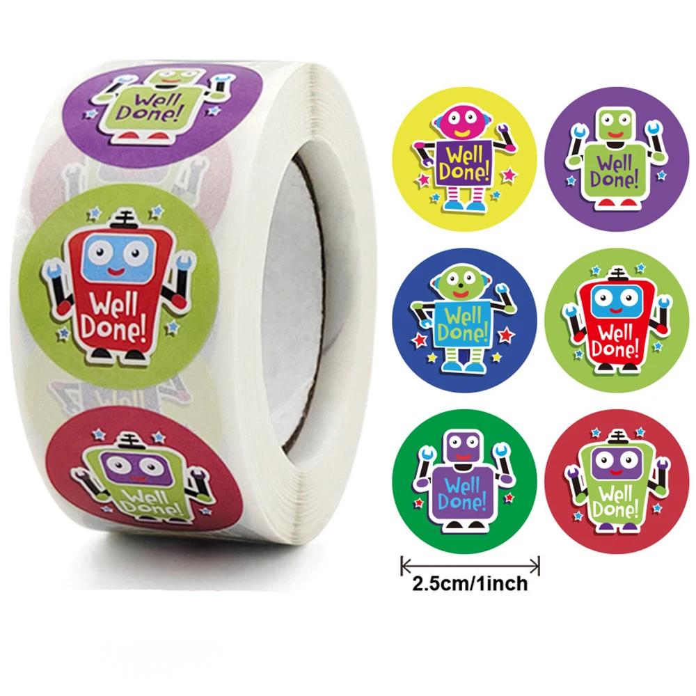 100-500Pcs 1Inch Ronde Cartoon Speelgoed Robot Stickers Voor Kids Leraar Beloning Moedigen Sticker Kantoorbenodigdheden Voor kinderen