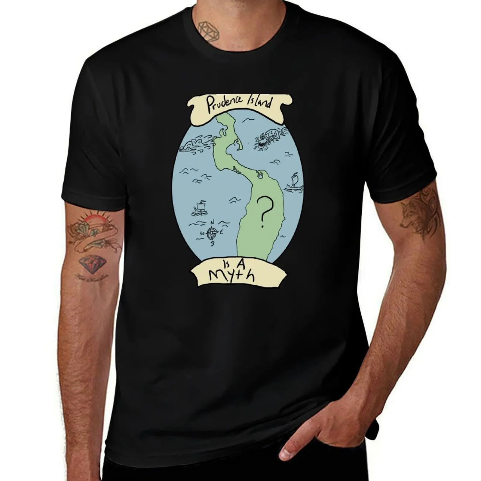 Prudence Island Is A Myth T-Shirt Basique Simple Décontracté à Manches Courtes