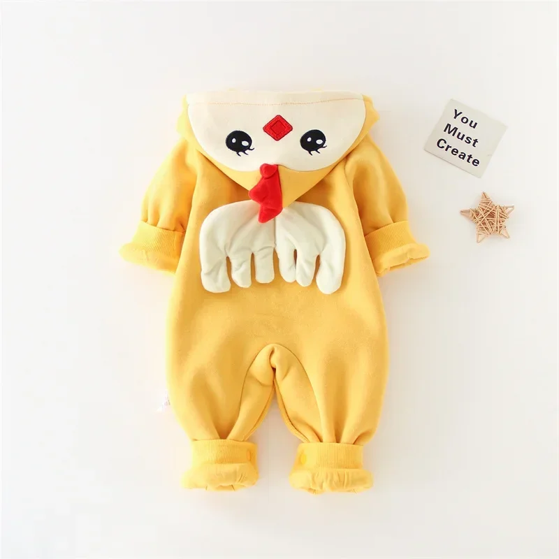 

Newborn Baby Boy Clothing Animal Cartoon Chick Hooded Jumpsuits Winter Baby Onesies Kids Newborn Winter Baby Girl Romper Onesie