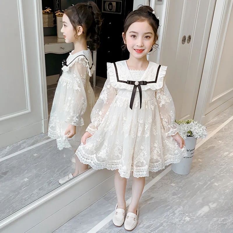 

girls' dress 2025 version of children's lace embroidery baby long-sleeved princess dress European and American children's dress