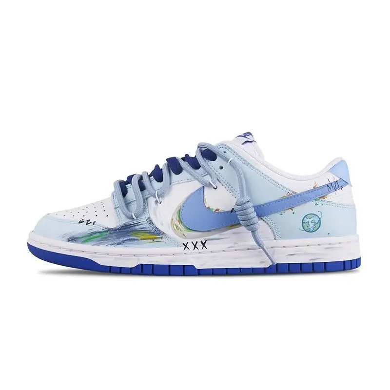

[Custom Earth Pulse Male style]Nike Dunk Skateboard Shoes Men Low-Top Blue White
