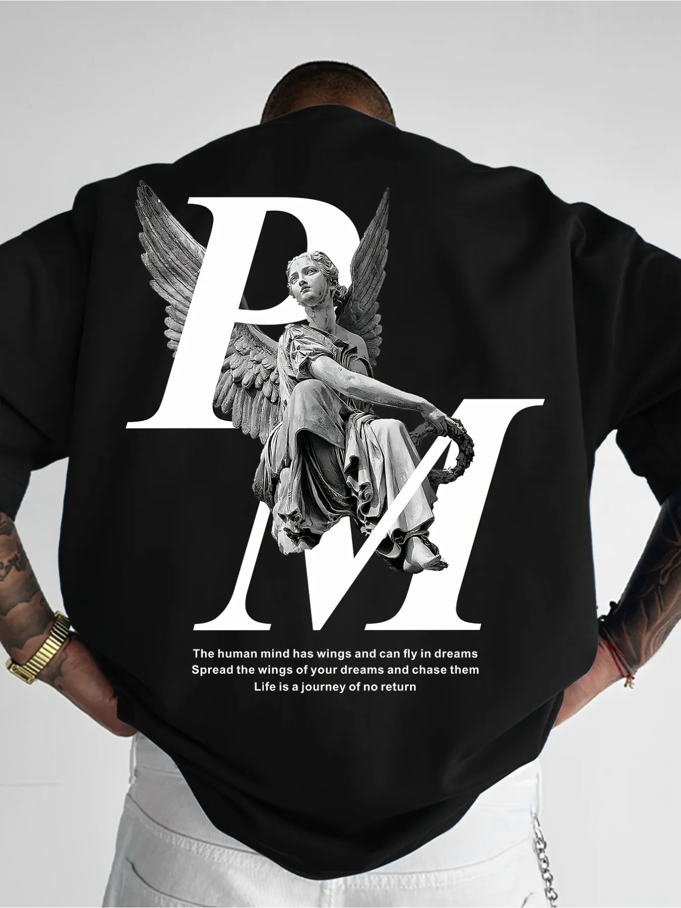 Angel Statue Renaissance Art Graphic Tee for Men Breathable 100% Cotton Perfect for Summer Streetwear Trendy Sculpture Style