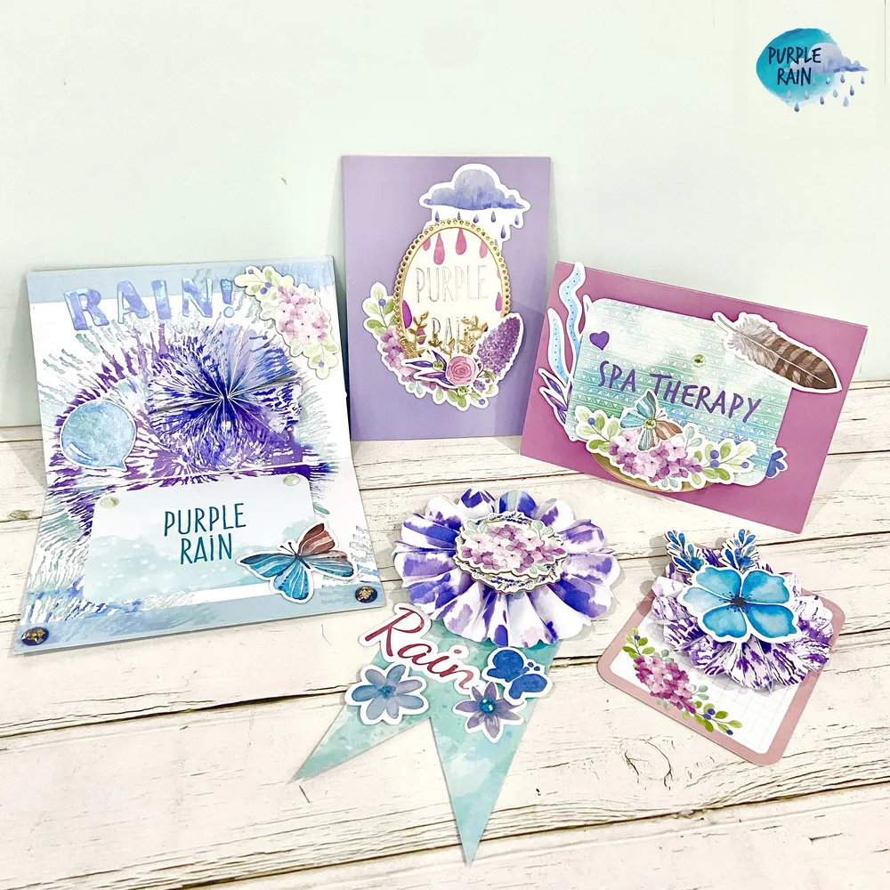 Creative Path 12pcs Purple-Rain Scrapbooking Journaling Full Kits Decorative Papers Die Cuts Stamps