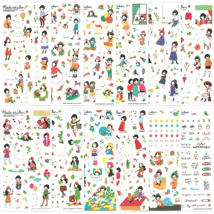 مجموعة ملصقات كورية لطيفة مكونة من 12 ورقة ملصقات مخططة للفتيات كاواي للمجلات وبطاقات مخطط القصاصات DIY للفنون والحرف اليدوية Cr