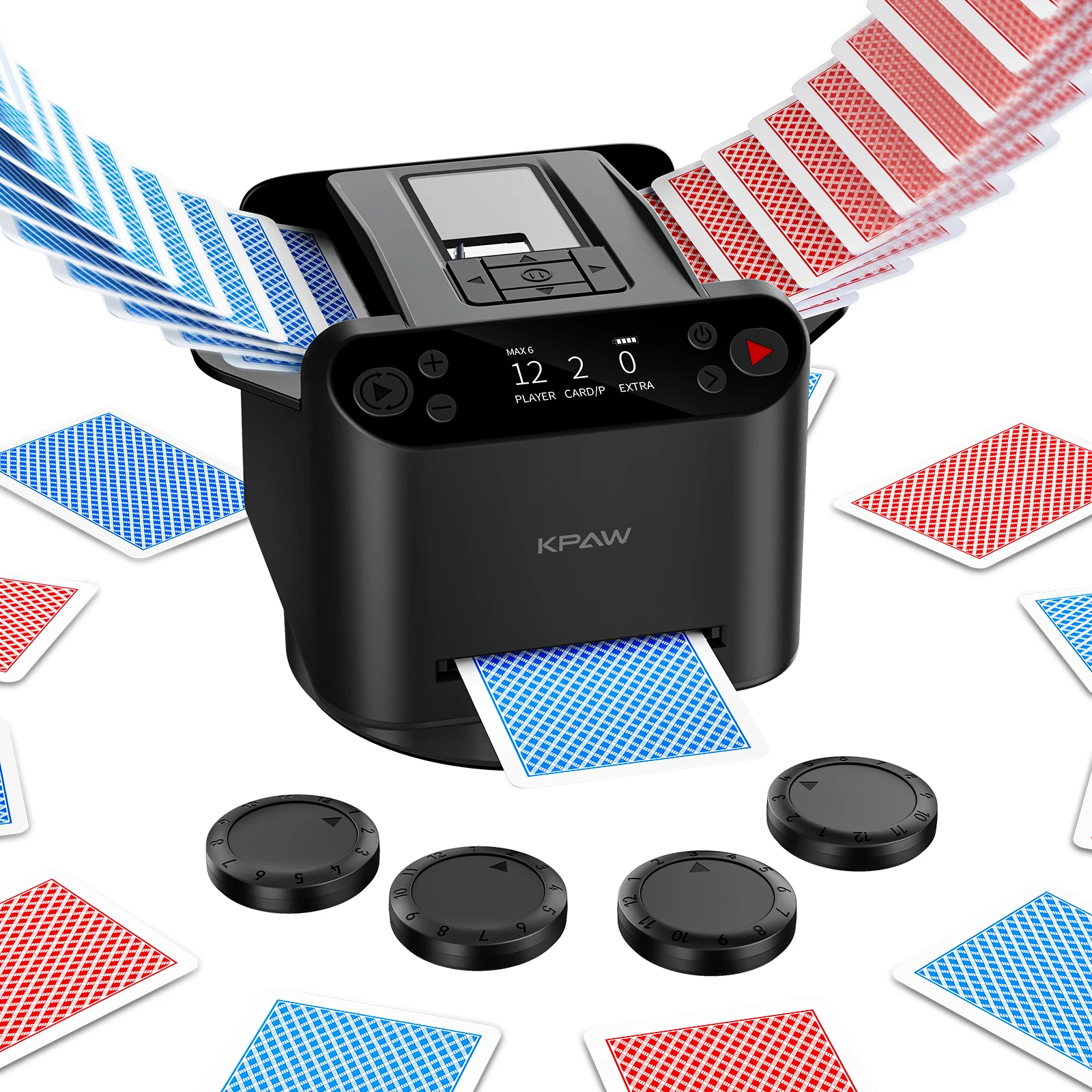 Kpaw Automatic Card Shuffler Dealer Poker Machine with USB Charging Portable Low Noise Modern Design Max 6 Players Poker Night