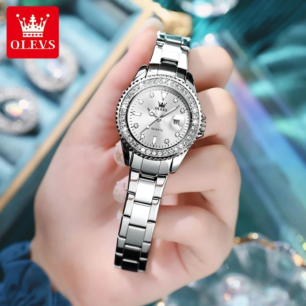 OLEVS Original Diamant Zifferblatt Quarzuhr für Frauen Mode Elegante Damen Uhren Edelstahl Wasserdichte Damen Armbanduhr