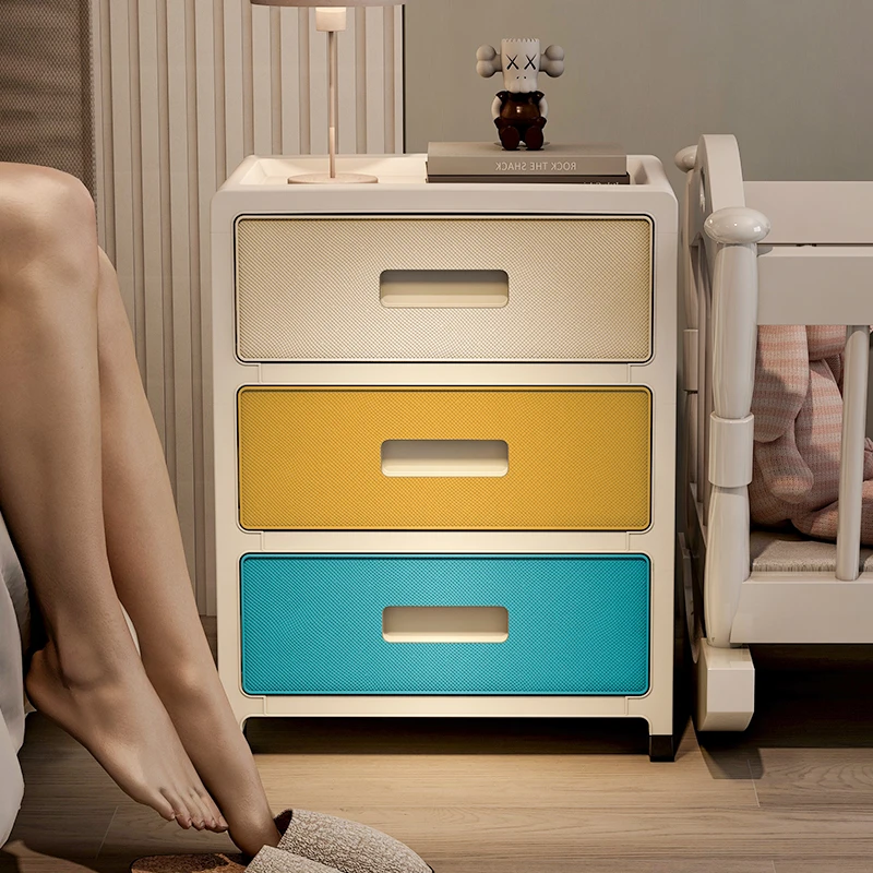 Mesa de noche estrecha, carrito de almacenamiento rodante con cajones, organizador de plástico delgado para dormitorio, aperitivos, sala de estar, gabinete