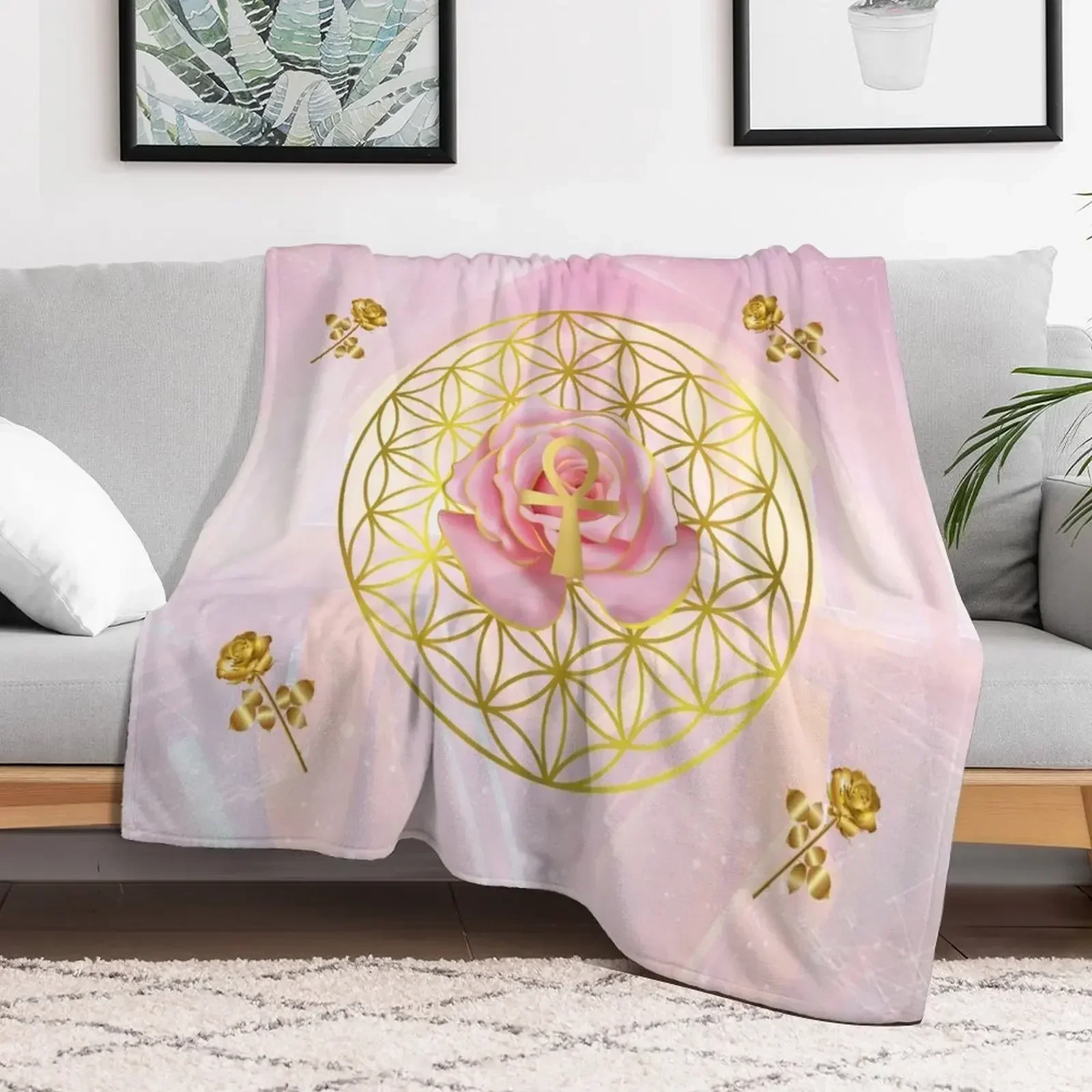 Rose Flower of Life Ankh โยนผ้าห่มมังงะ Thins สําหรับทารกผ้าห่มหลวม
