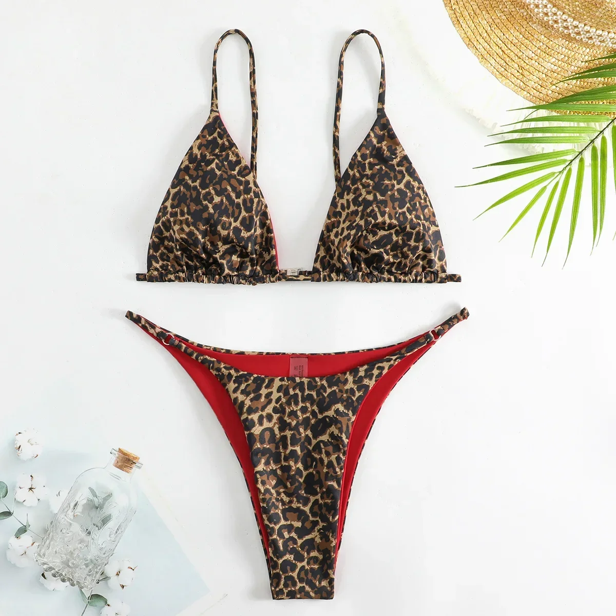 เซ็กซี่เสือดาวชุดบิกินี่ผู้หญิงสายคล้องคอ Push Up ชุดว่ายน้ําสามจุดบิกินี่ต่ําเอวชุดว่ายน้ําผู้หญิงฤดูร้อน Backless Beachwear
