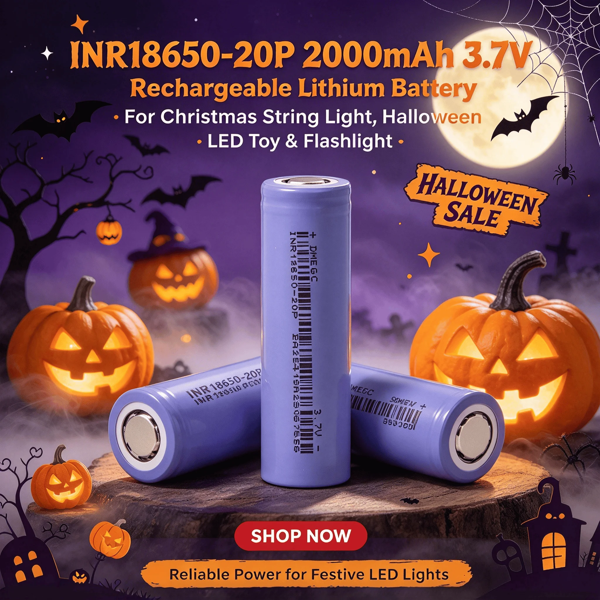 INR18650-20P 2000mAh 3.7V Rechargeable Lithium Battery For Christmas String Light Halloween LED Toy Flashlight