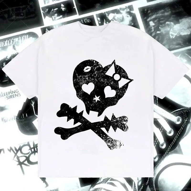 Aesthetic graphic clothes women\'s T-shirt Harajuku Y2K black White sweet girl fairy grunge slim print vintage crop top E-girl