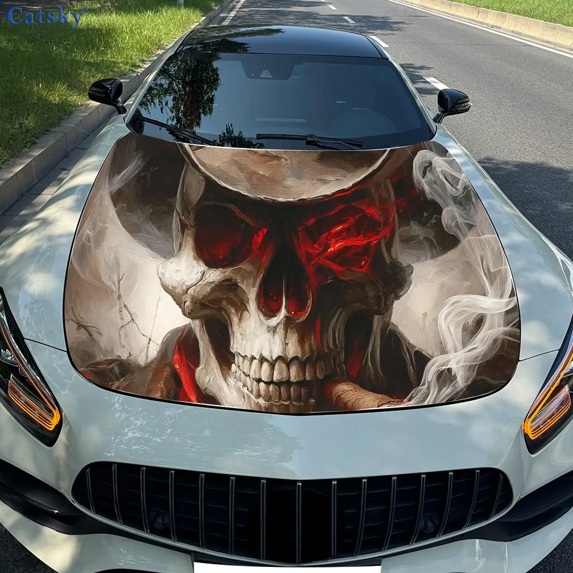 Cool Cowboy Skull Front Car Hood PVC automotive coating - self-adhesive waterproof car cover stickers, suitable for trucks, cars
