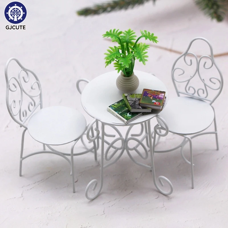 

1Set 1:12 Dollhouse Miniature Table Chair Set Iron Art Tea Table Chairs Home Outdoor Garden Model Doll Home Furniture Decor Toy