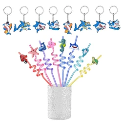 6pcs portachiavi squalo animali dell'oceano cannucce cannucce di squalo cannucce di compleanno per bambini animali dell'oceano decorazione della festa di compleanno dello squalo bomboniere