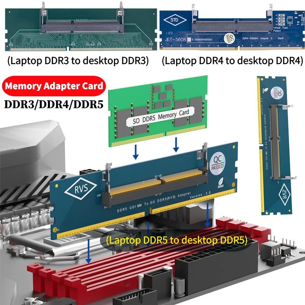 Portátil SO DDR5 RAM a escritorio DDR5 U-DIMM adaptador convertidor de tarjeta de memoria portátil a escritorio SO-DIMM a PC tarjeta DIMM DDR3 DDR4 DDR5