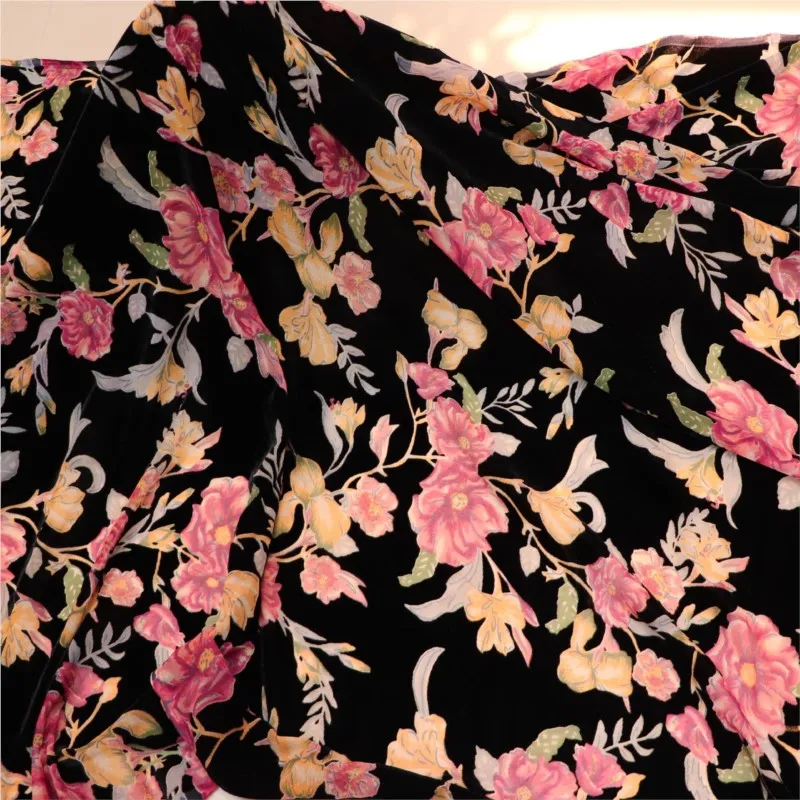 벨벳 브로케이드 비스코스 프린트 무늬가 있는 번트 패브릭 나이트가운 드레스 치파오