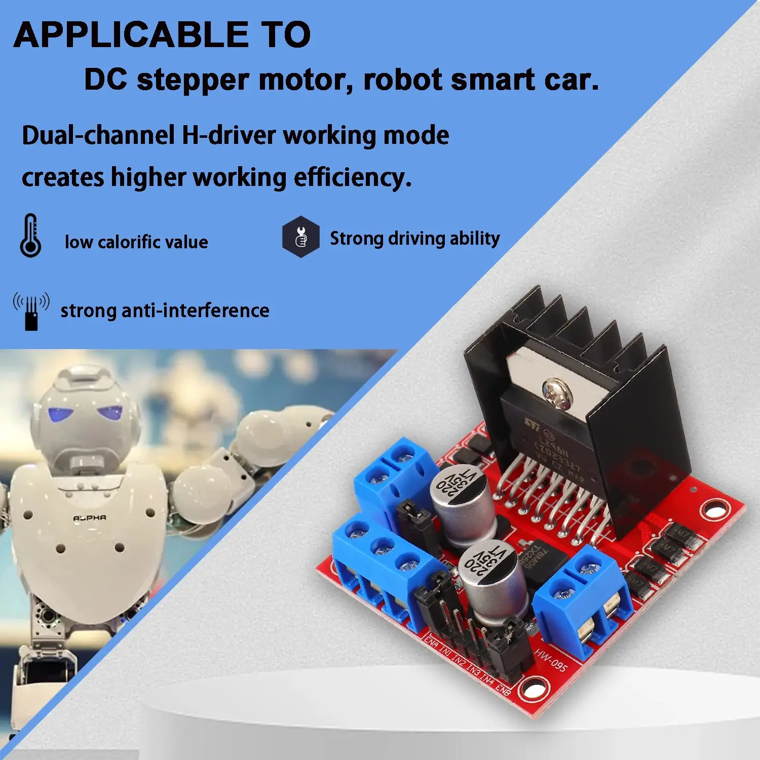 L298N Motor Drive Controller Board DC Dual H-Bridge Robot Stepper Motor Control and Drives Module for Arduino Smart Car Power