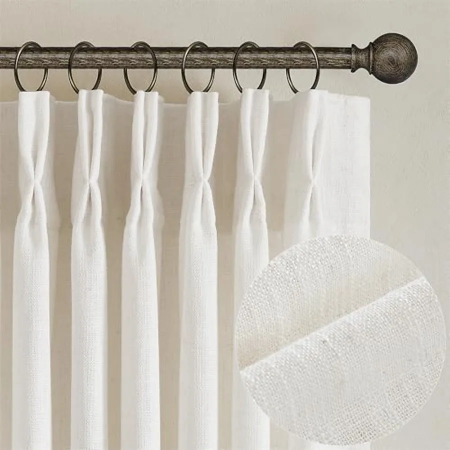 

Pinch Pleated Curtains 84 Inch Length 2 Panels for Living Room Bedroom Textured Cream Ivory Birch Semi Sheer Boho Neutral Back