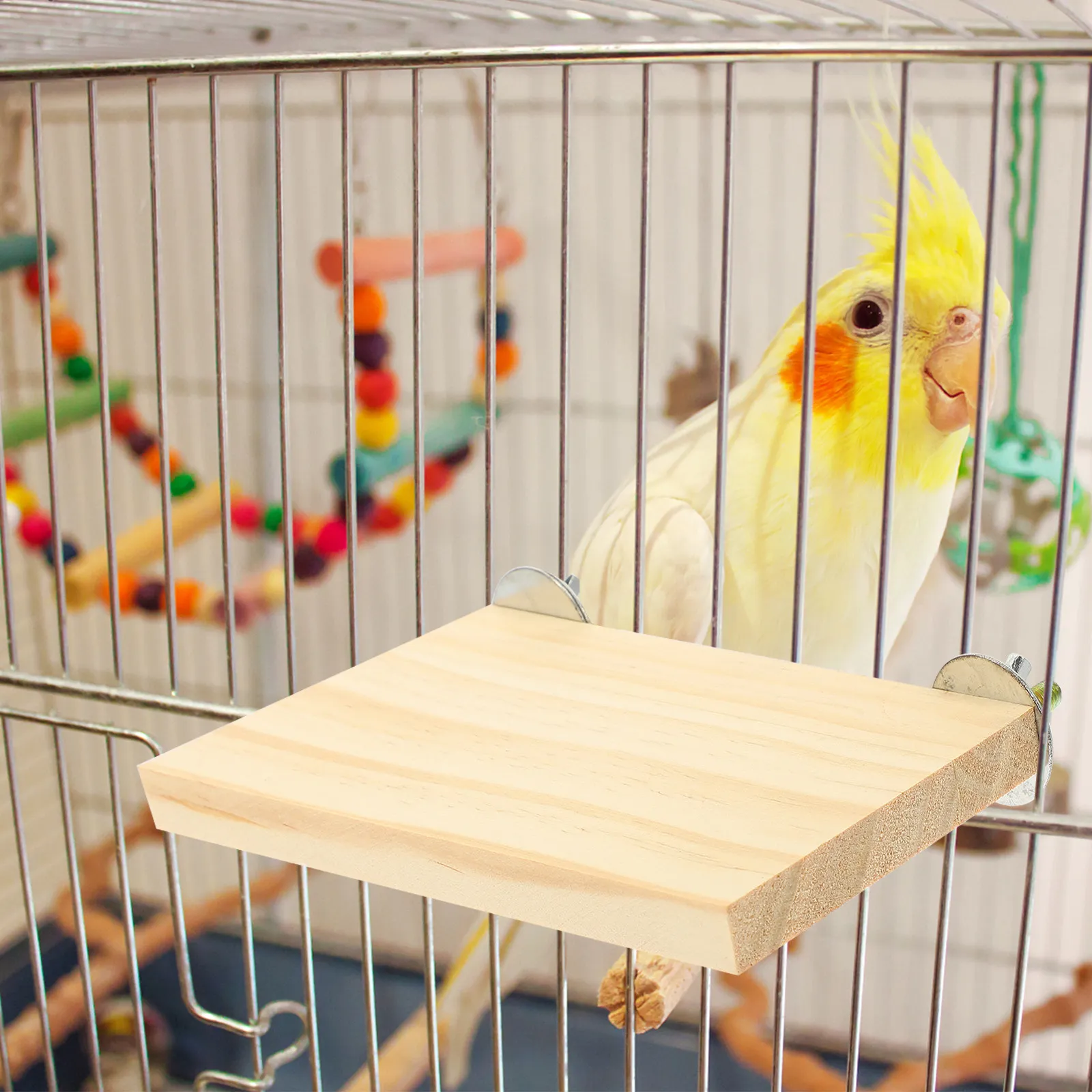 Wooden Bird Perch Stand Natural Wood Parrot Cage Accessory Large Space Training Platform for Small Medium Birds Cockatiels