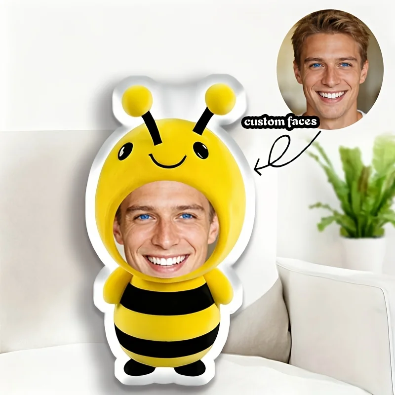 Customized personalized photo bee face pillow, fun body design pillow, unique gift suitable for friends, family, lovers, Valenti