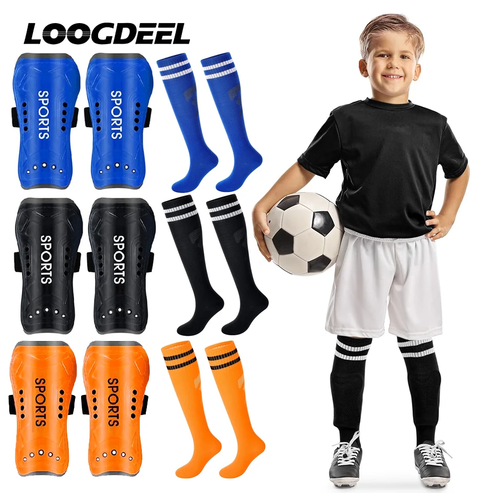 Loogdeel Football Shin Protection Board Sports Sock Set Anti Slip Over Knee Tube Socks Soccer Anti-collision Calf Legging Guard