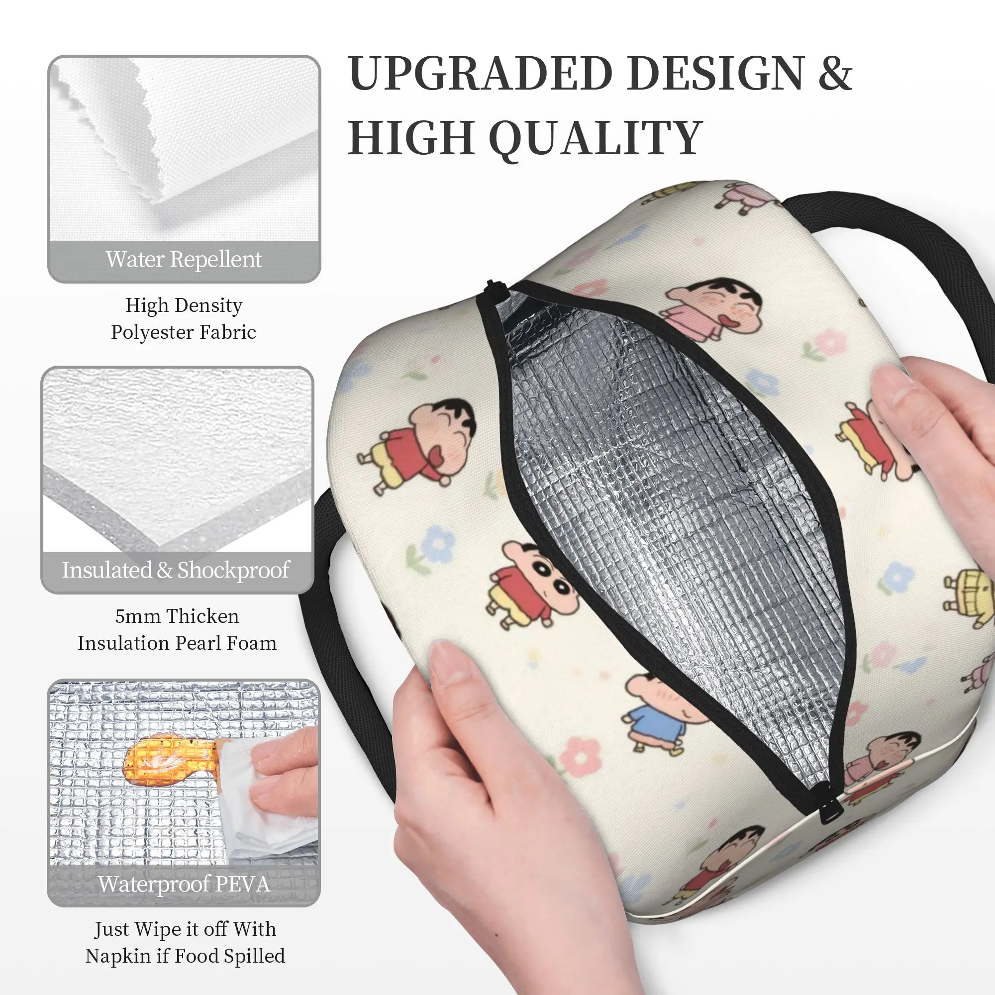 Crayon Shin-chan isolierte Lunchtaschen für Männer und Frauen, Aufbewahrungsbox für Lebensmittel, tragbare Kühlbox, Thermo-Lunchboxen für Schule und Büro – Detail 5