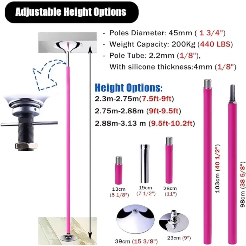 Anti slip Sweat Absorption Silicone Sleeve Polished Steel Portable Dance Pole
