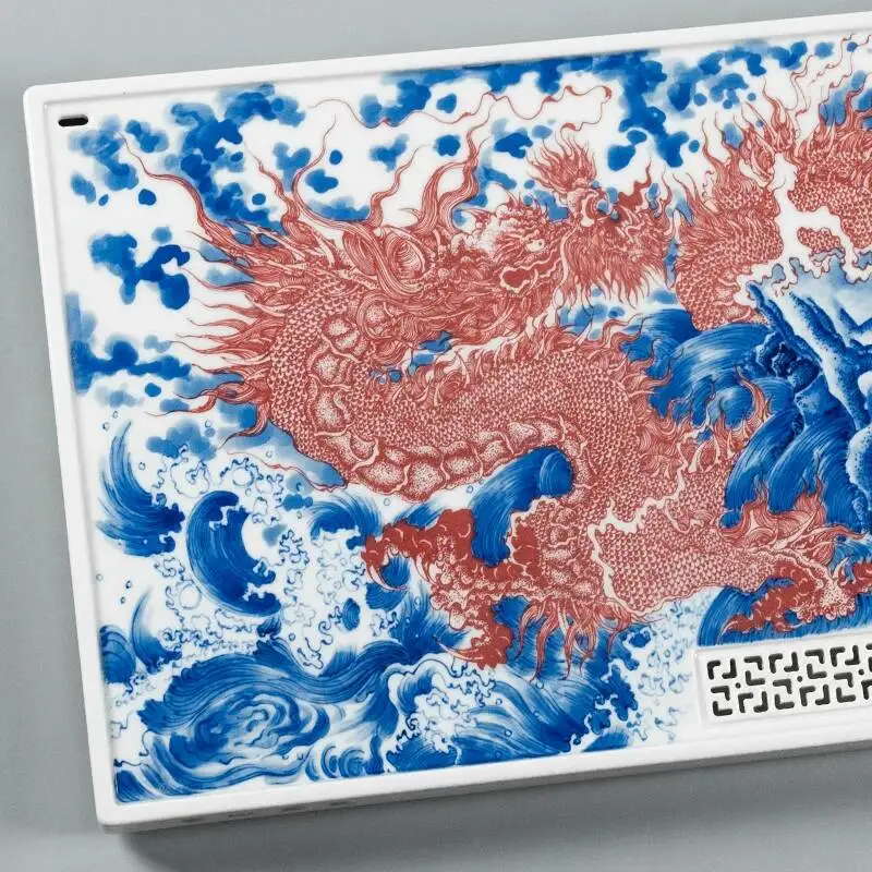 Holy Mountain Antique-Style Blue White Dragon Moon-Gazing Underglaze Red Ceramic Set, Jingdezhen Dual-Use Dry And Wet Tea Tray