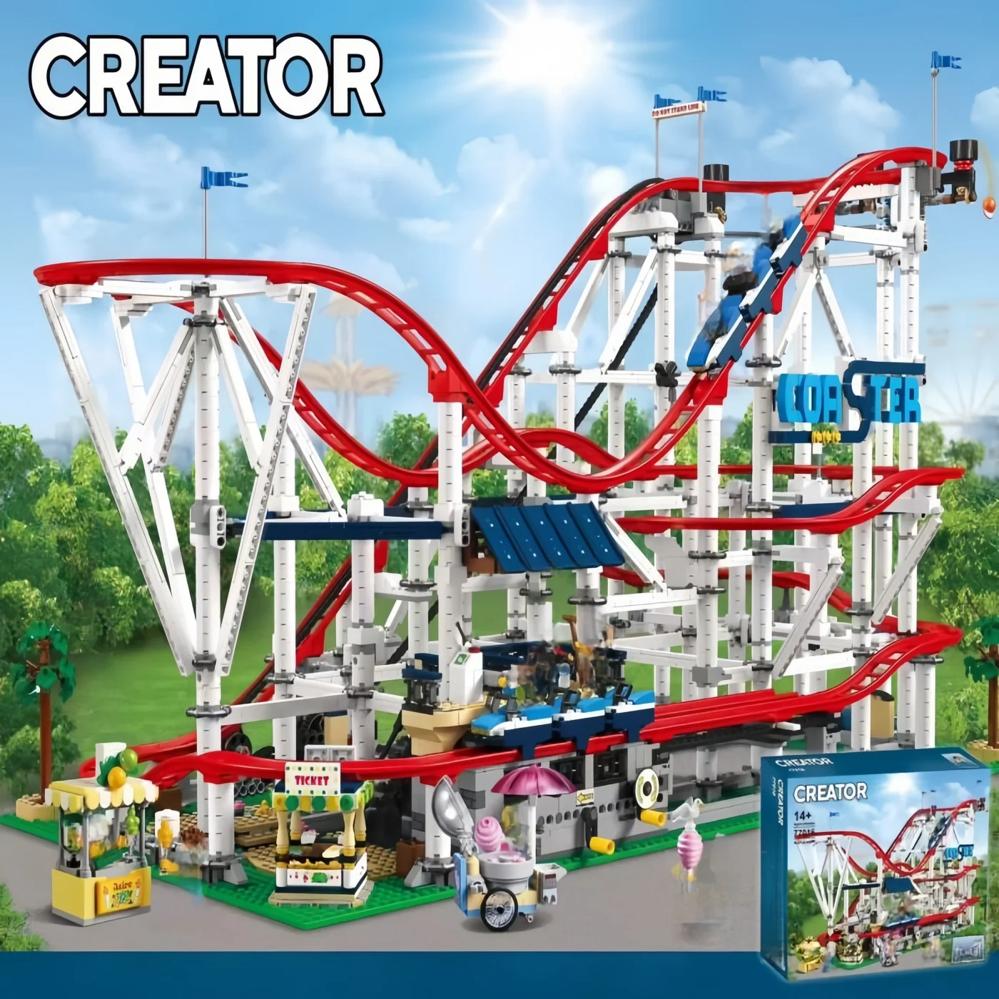 Nuevo experto creativo parque infantil rojo montaña rusa tren malvavisco carrito cabina juguete de bloques de construcción modelo niños adultos vacaciones g