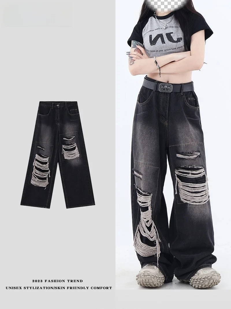 

Мужские джинсы LPLN в американском ретро-стиле с уникальным дизайном в стиле пэчворк и рваными элементами, модные свободные прямые брюки для повседневной носки